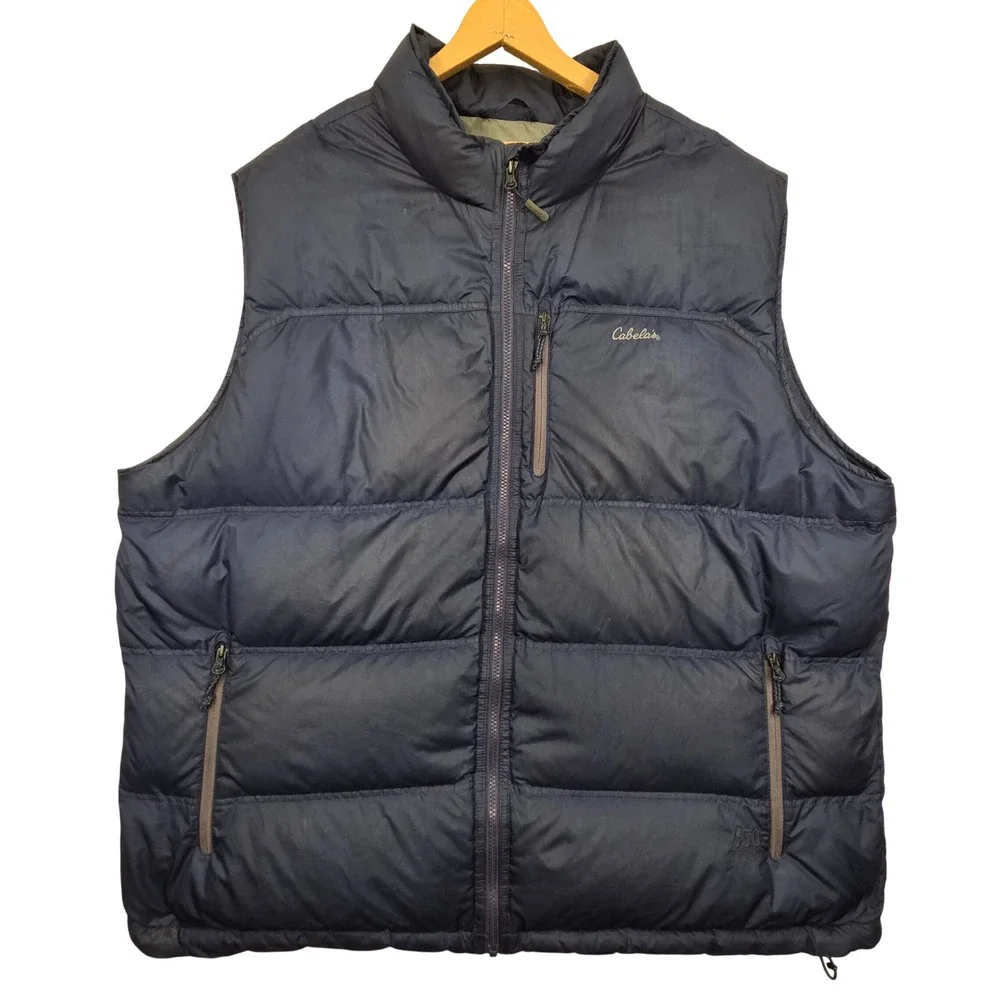 Cabelas 650 Down Puffer Vest Navy Blue Full Zip Ripstop 984959 Mens 3XL Tall